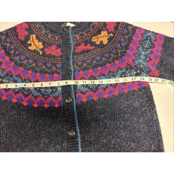 Woolrich Women’s Wool Mohair Cardigan Sweater Blue Purple Fair Isle Nordic M - Picture 6 of 8